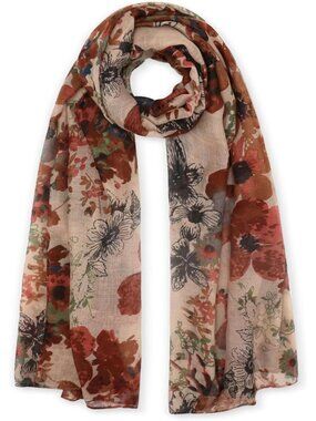 Women's Beige Flower Cover Hijab Cotton Voile Wrap for Spring Fall Scarf Shawl